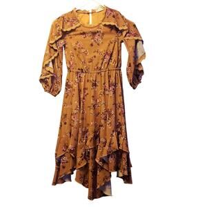 Mia Joy brown floral parairecore midi dress girls size 6
